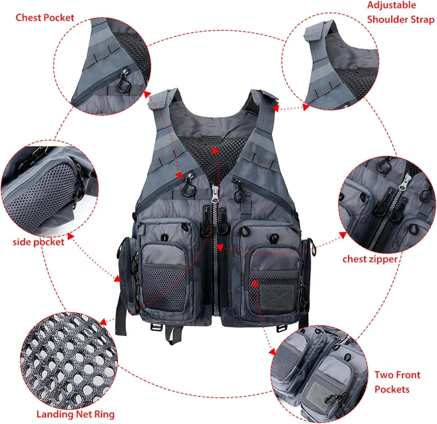 Obcursco Fly Fishing Vest for Men and Women with Breathable Mesh, Trout Fishing Gear, for Outdoors Stream Fishing