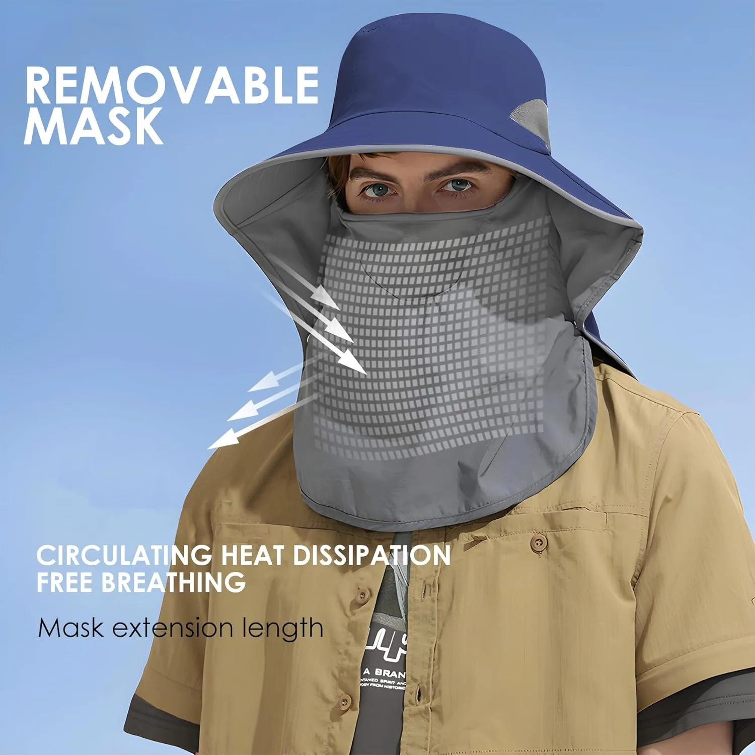 Outdoor Sun Hat Detachable Neck Face Flap UPF 50 UV Protection Visor Fishing Hats with Neck Flap for Men & Women