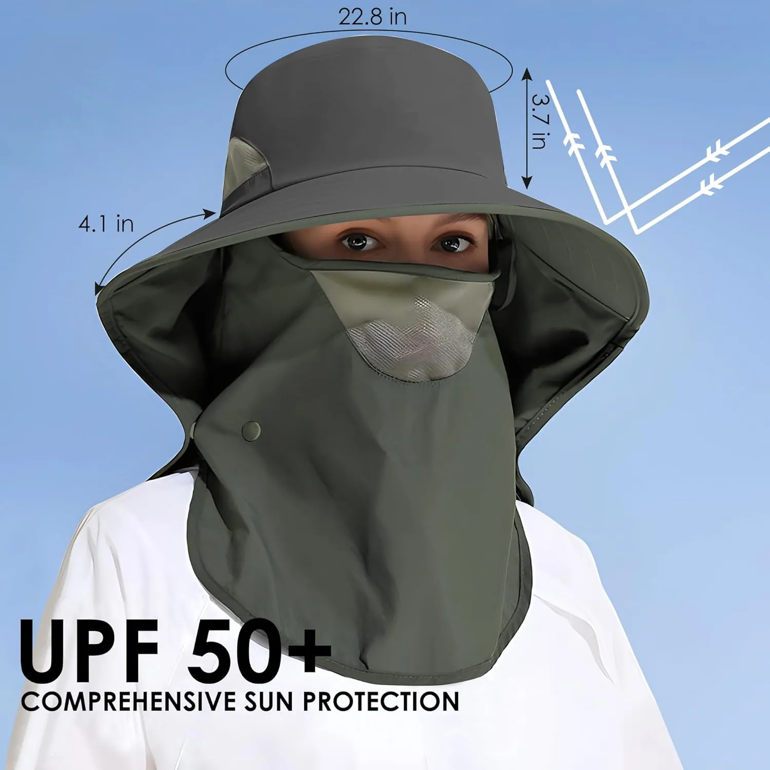 Outdoor Sun Hat Detachable Neck Face Flap UPF 50 UV Protection Visor Fishing Hats with Neck Flap for Men & Women
