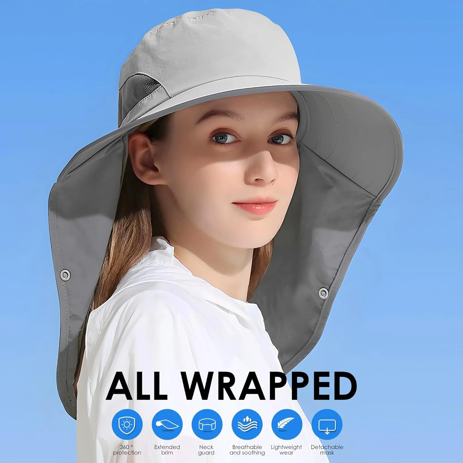 Outdoor Sun Hat Detachable Neck Face Flap UPF 50 UV Protection Visor Fishing Hats with Neck Flap for Men & Women