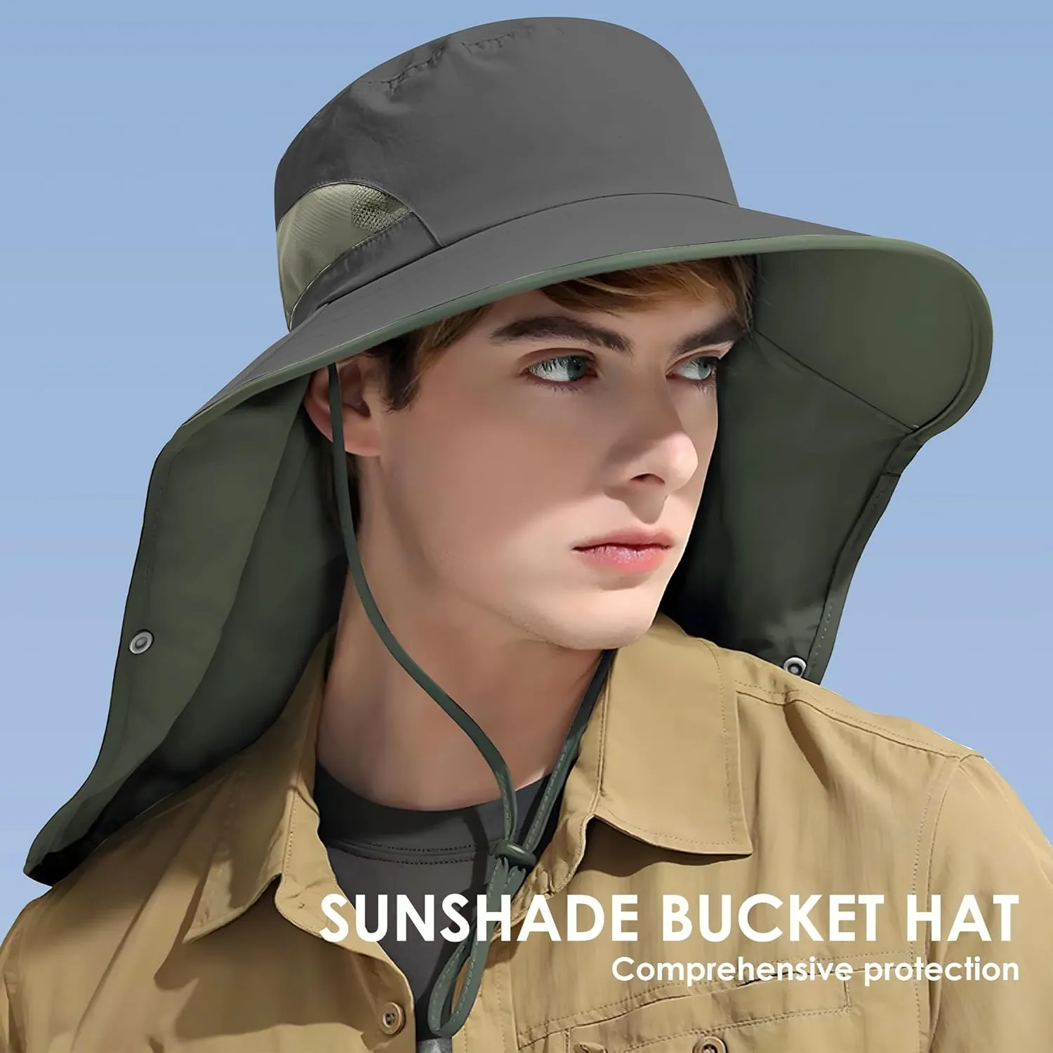 Outdoor Sun Hat Detachable Neck Face Flap UPF 50 UV Protection Visor Fishing Hats with Neck Flap for Men & Women