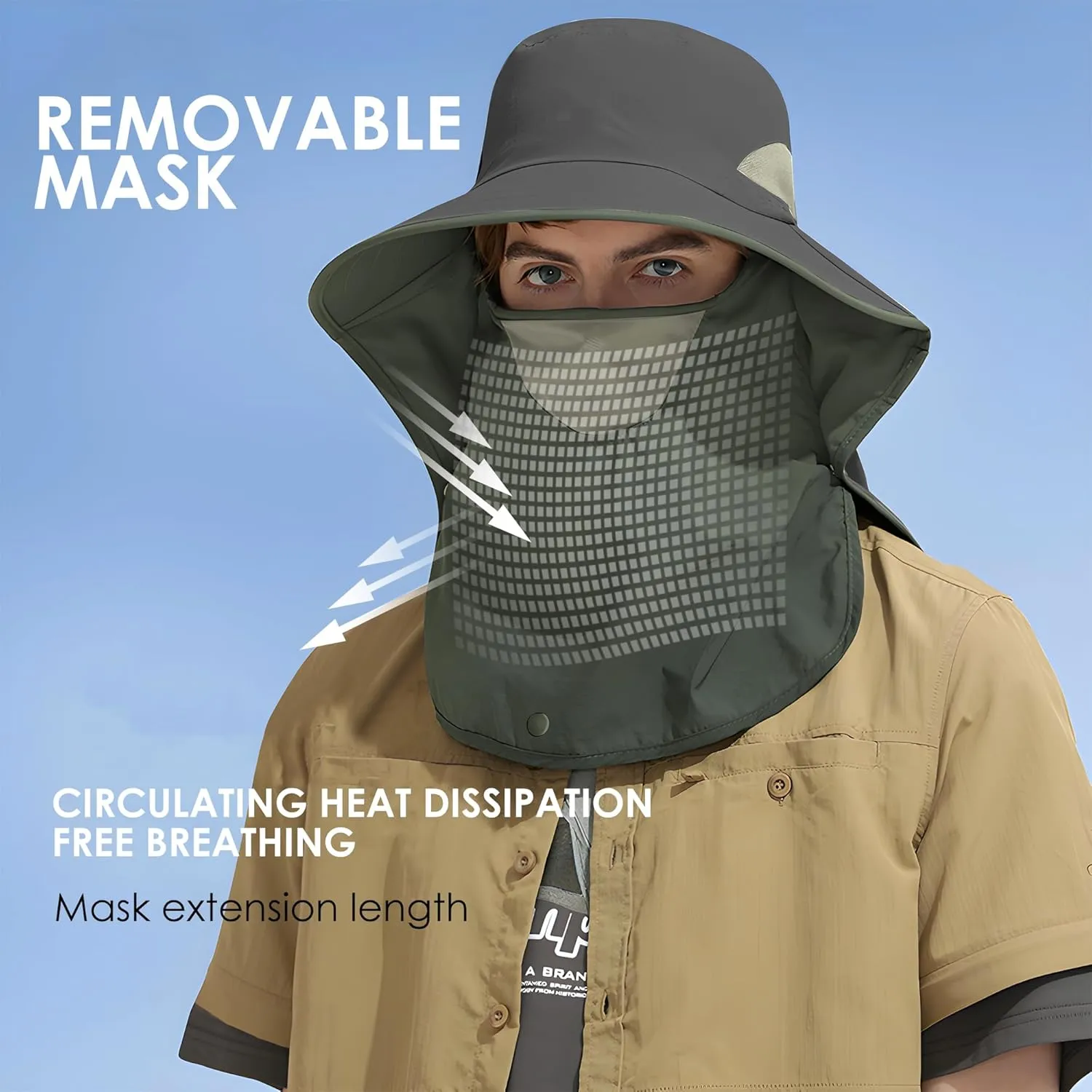 Outdoor Sun Hat Detachable Neck Face Flap UPF 50 UV Protection Visor Fishing Hats with Neck Flap for Men & Women