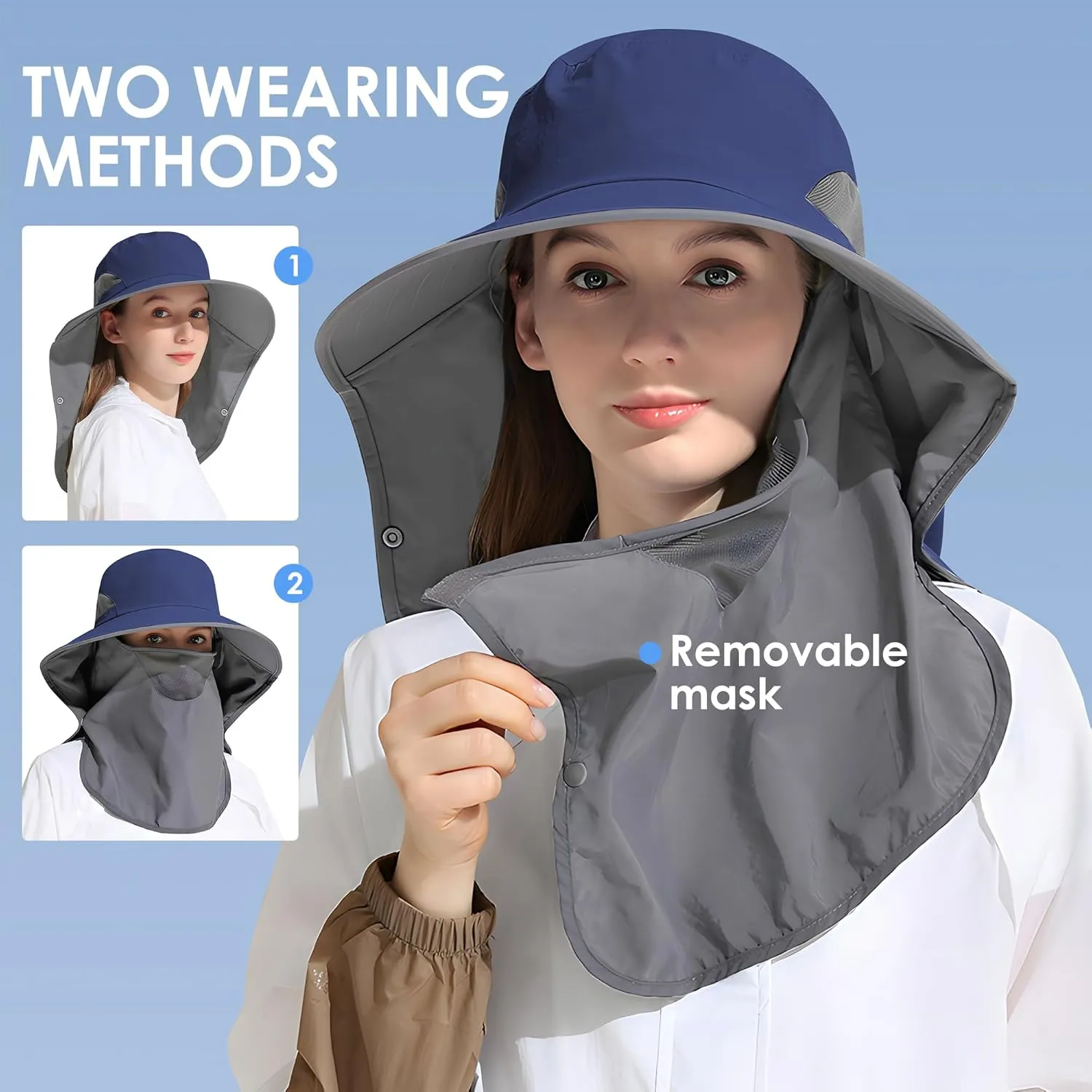 Outdoor Sun Hat Detachable Neck Face Flap UPF 50 UV Protection Visor Fishing Hats with Neck Flap for Men & Women