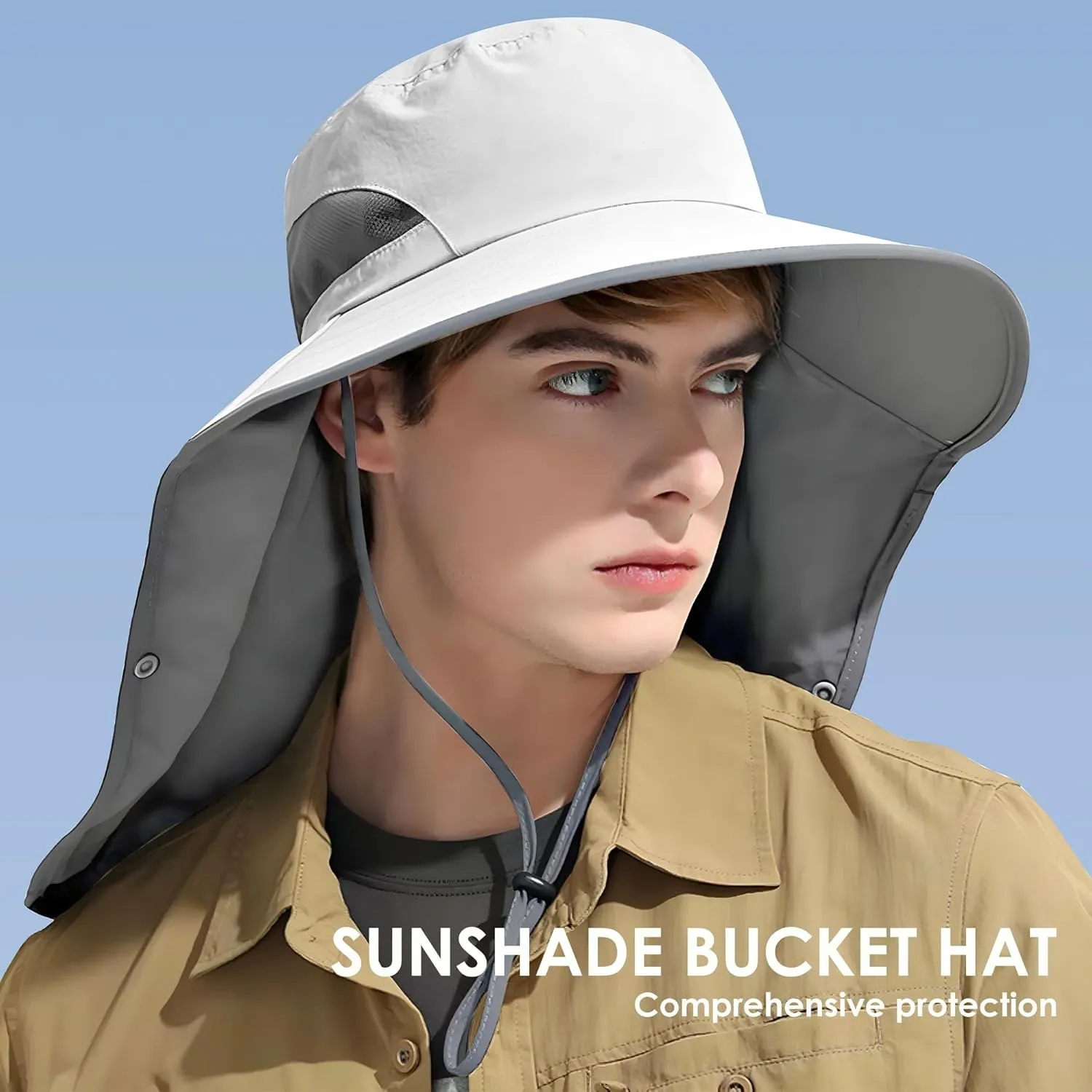 Outdoor Sun Hat Detachable Neck Face Flap UPF 50 UV Protection Visor Fishing Hats with Neck Flap for Men & Women