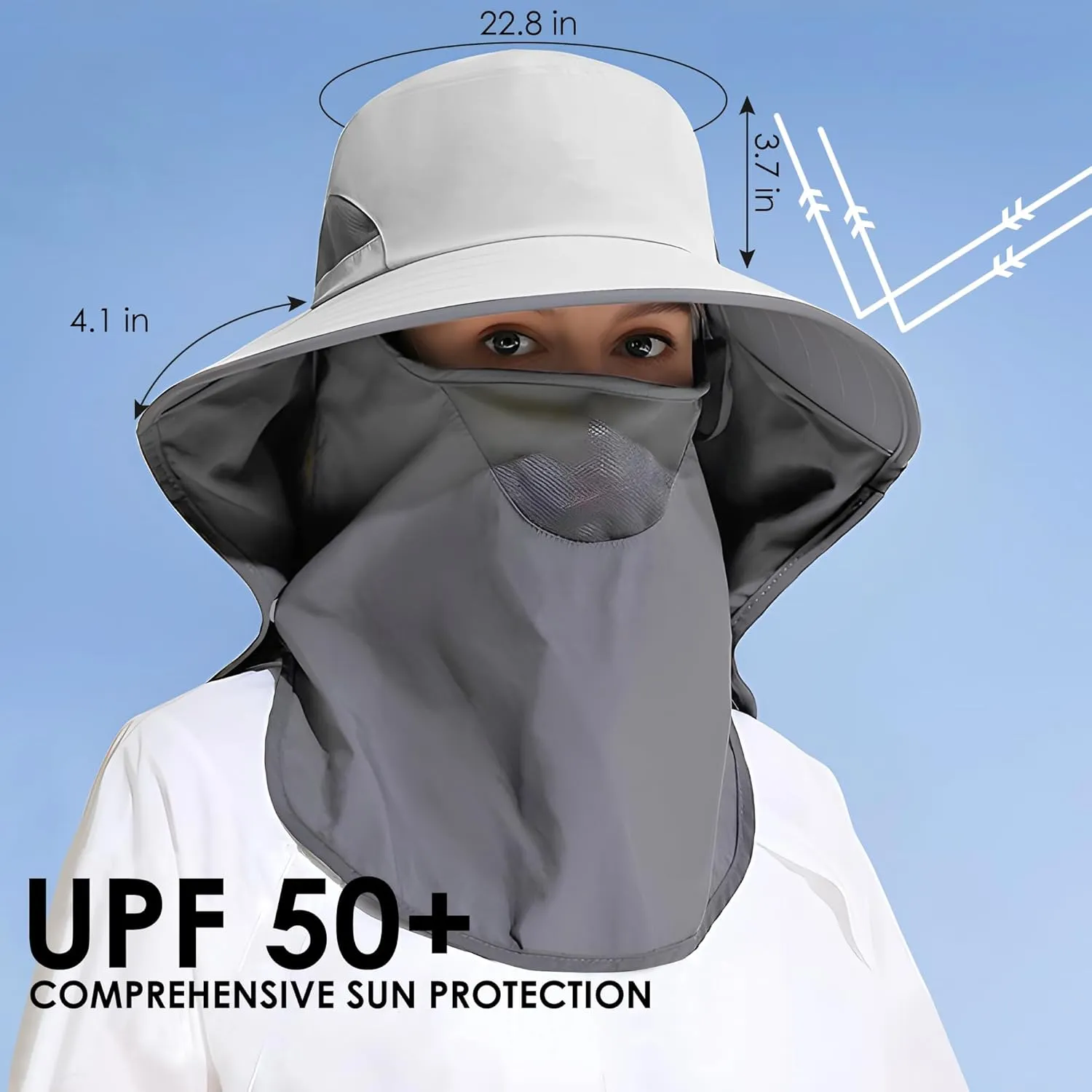 Outdoor Sun Hat Detachable Neck Face Flap UPF 50 UV Protection Visor Fishing Hats with Neck Flap for Men & Women