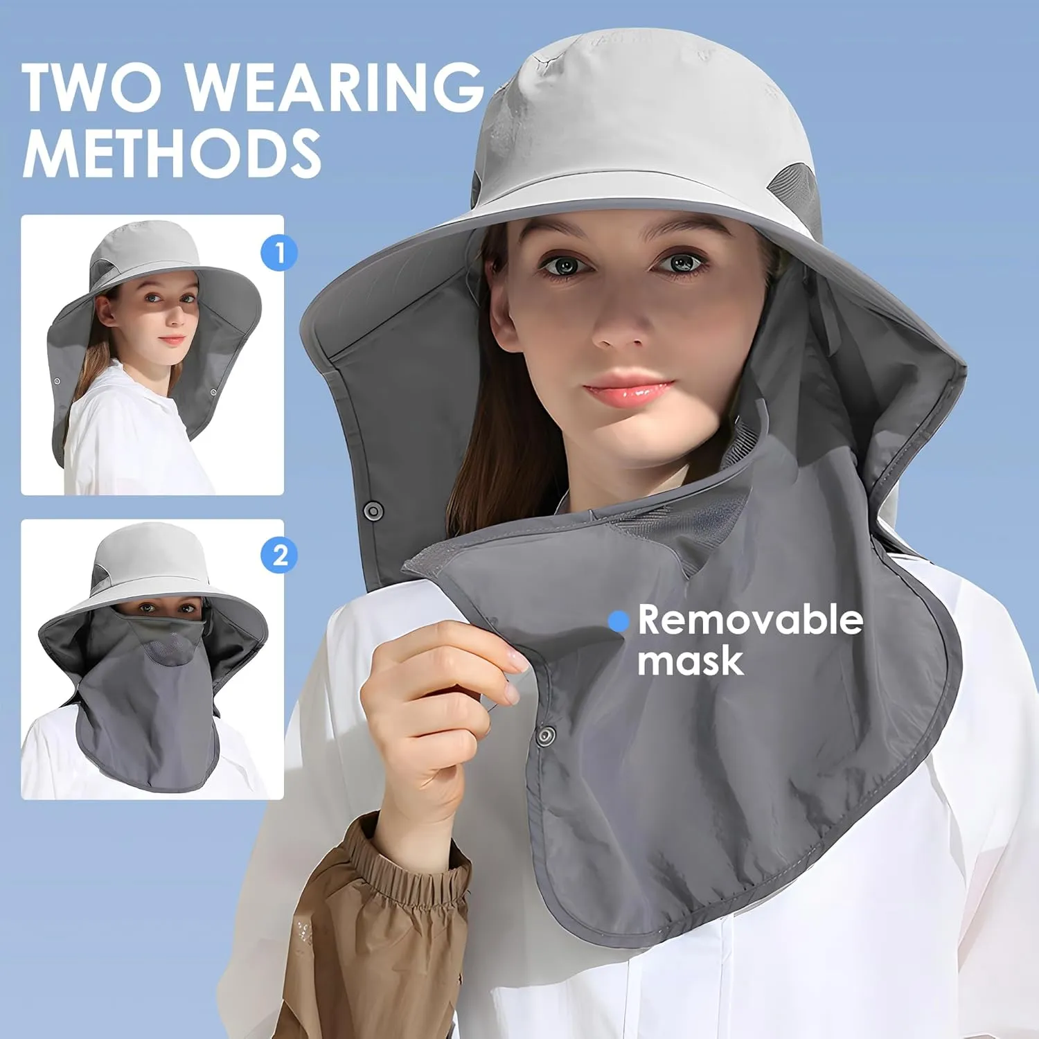 Outdoor Sun Hat Detachable Neck Face Flap UPF 50 UV Protection Visor Fishing Hats with Neck Flap for Men & Women