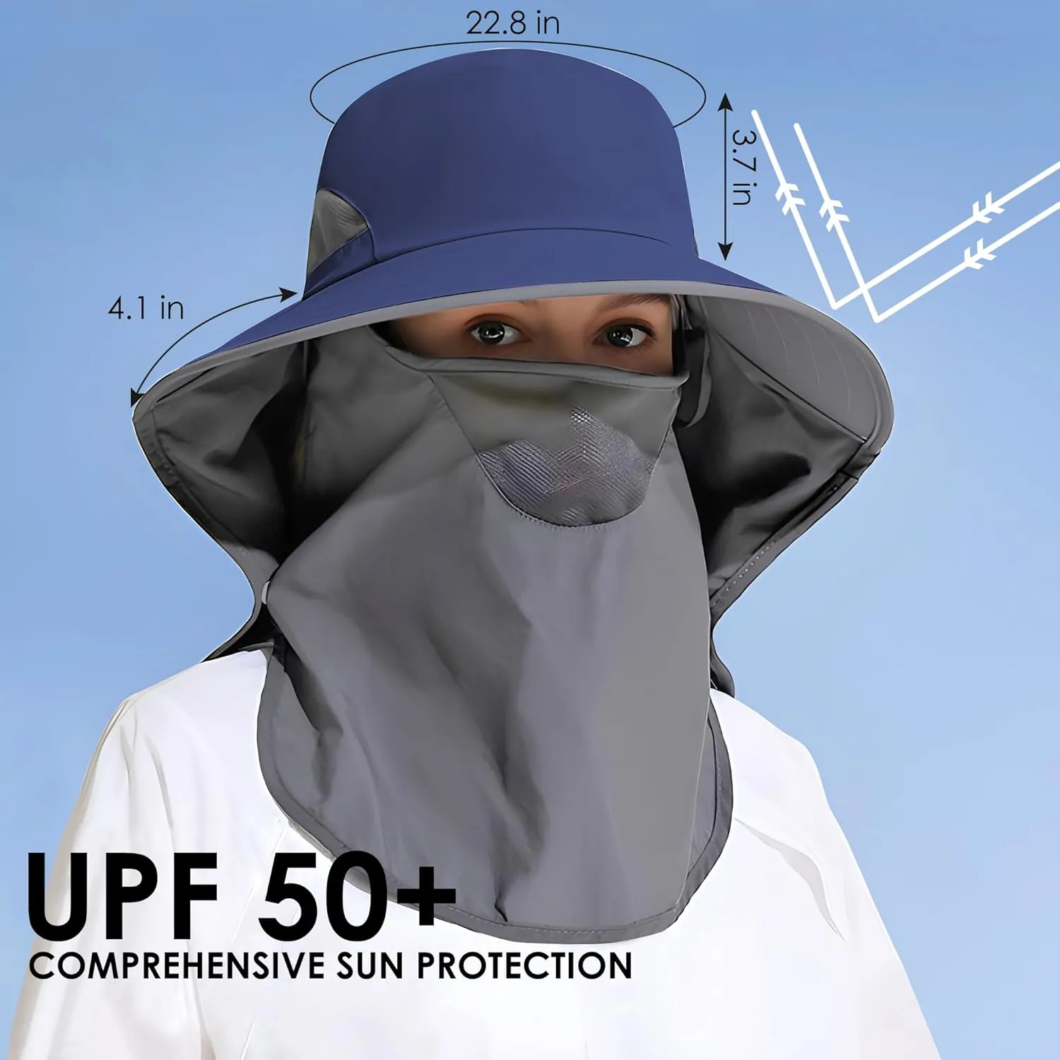 Outdoor Sun Hat Detachable Neck Face Flap UPF 50 UV Protection Visor Fishing Hats with Neck Flap for Men & Women