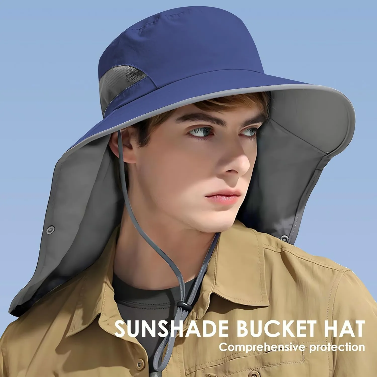 Outdoor Sun Hat Detachable Neck Face Flap UPF 50 UV Protection Visor Fishing Hats with Neck Flap for Men & Women