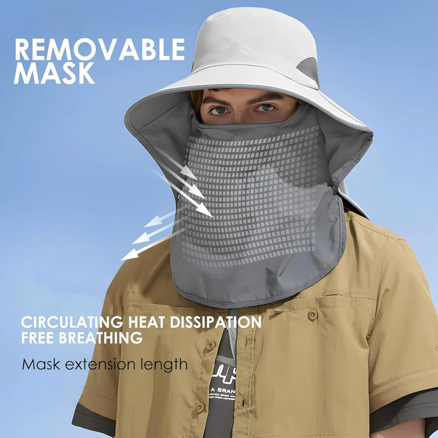 Outdoor Sun Hat Detachable Neck Face Flap UPF 50 UV Protection Visor Fishing Hats with Neck Flap for Men & Women