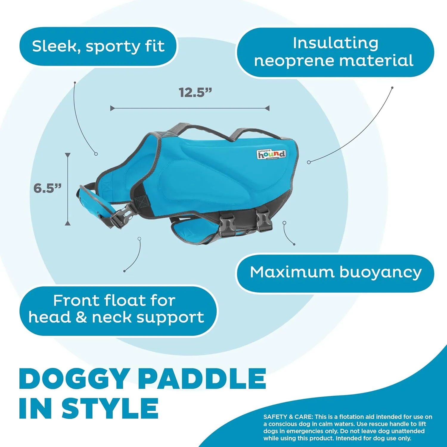 Outward Hound Dawson Swim Dog Life Jacket, High-Performance Neoprene Dog Life Vest for Swimming, Boating, and Water Safety, Medium, Blue