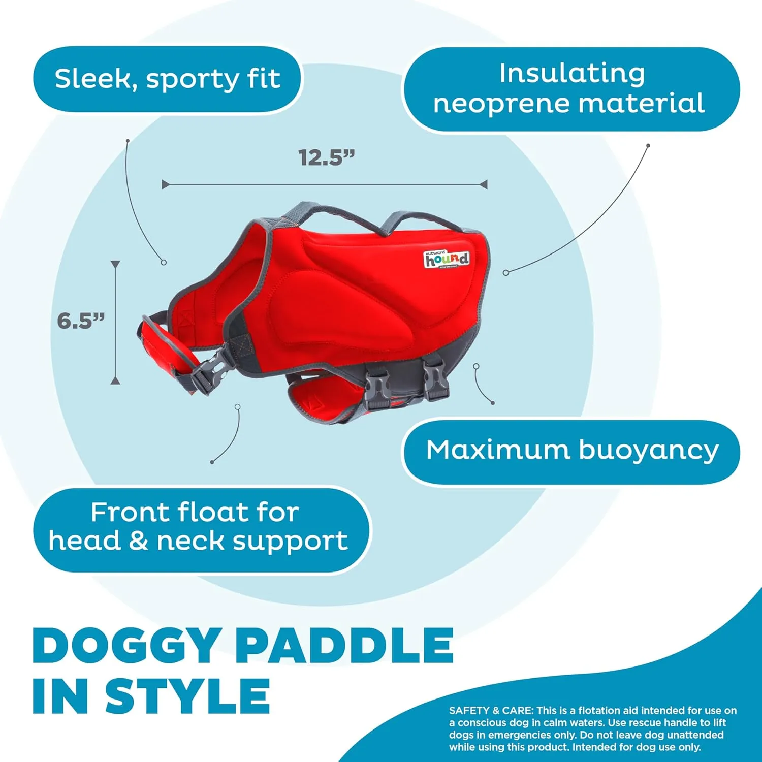 Outward Hound Dawson Swim Dog Life Jacket, High-Performance Neoprene Dog Life Vest for Swimming, Boating, and Water Safety, Medium, Red