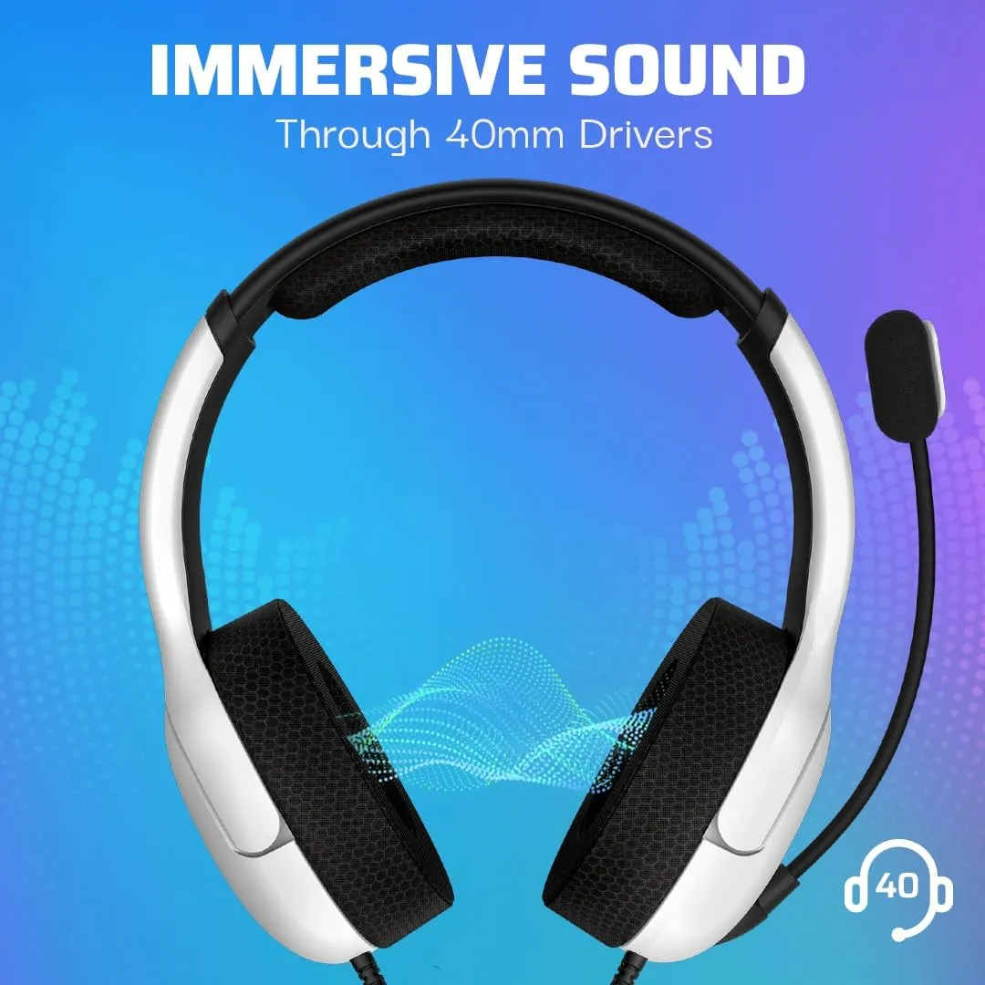 PDP AIRLITE Wired Stereo Gaming Headset, Officially Licensed by Sony PlayStation 5, PS5/PS4/PS3/PC, Lightweight Durable Headphones, 3.5mm audio jack, Noise-canceling Flip-to-Mute Mic, Frost White