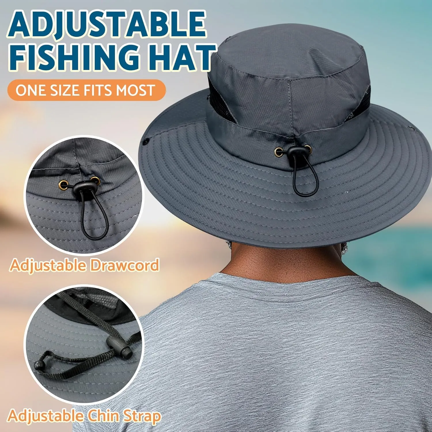 PFFY Sun Bucket Hats for Men Women 3 Wide Brim UPF 50  Fishing & Beach Hat