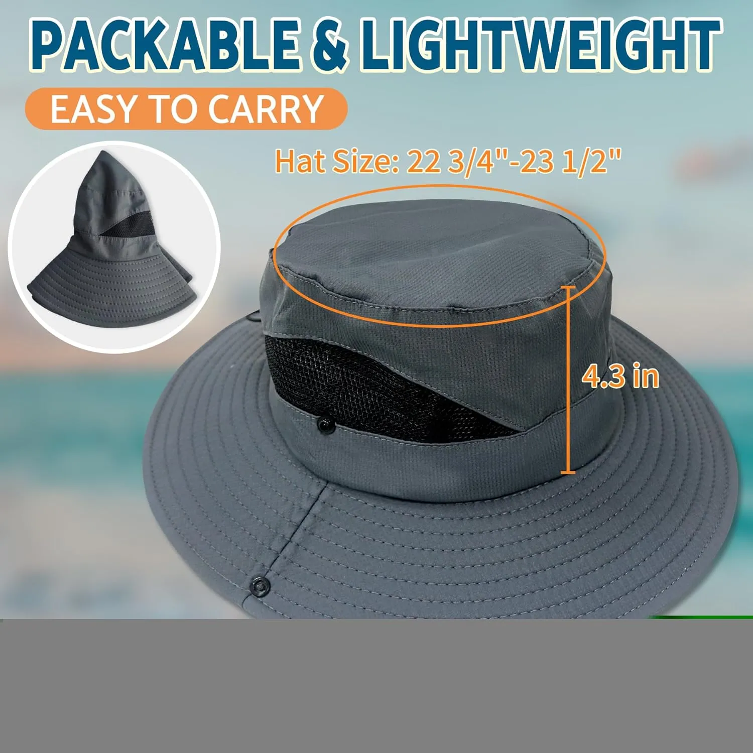 PFFY Sun Bucket Hats for Men Women 3 Wide Brim UPF 50  Fishing & Beach Hat