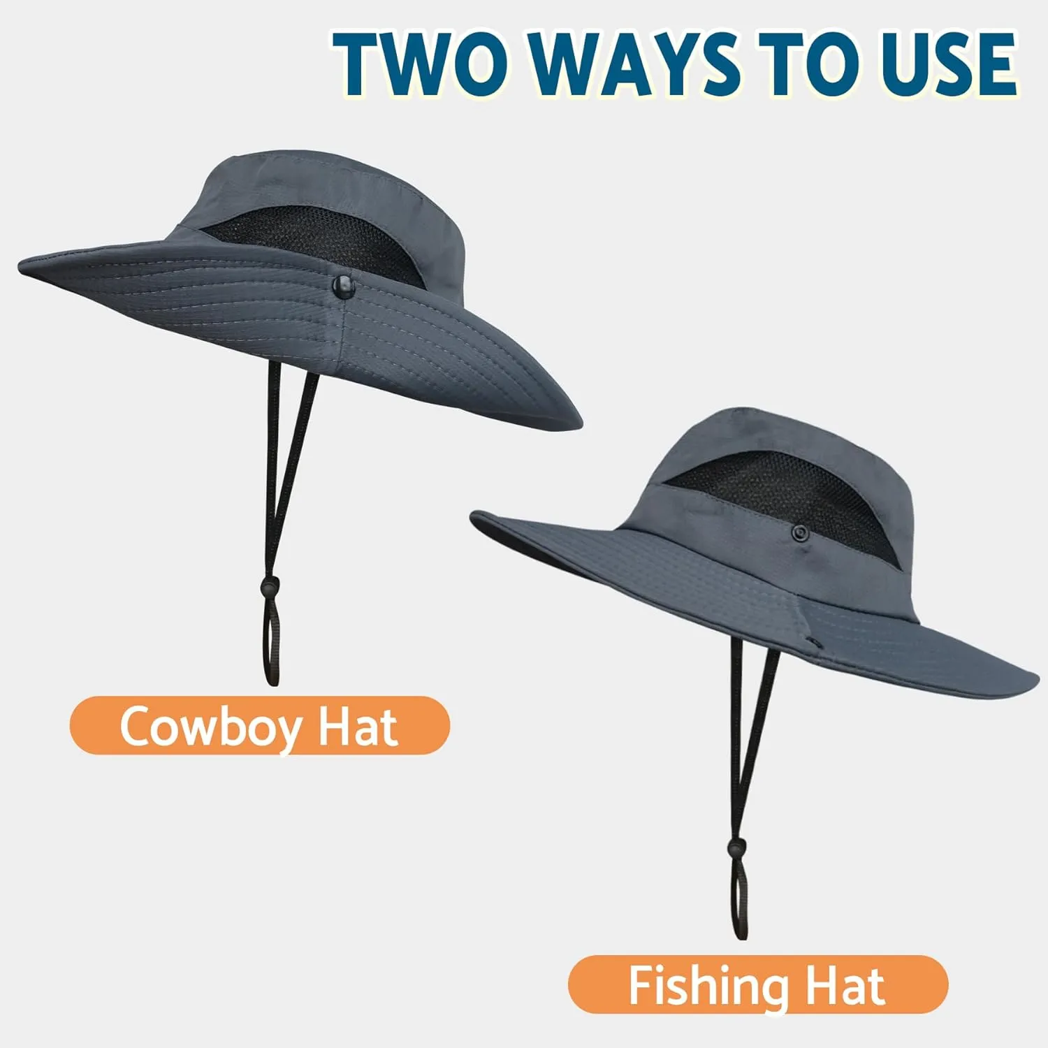PFFY Sun Bucket Hats for Men Women 3 Wide Brim UPF 50  Fishing & Beach Hat