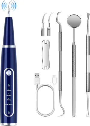 Plaque Remover for Teeth, Teeth Cleaning Kit with LED Light and 5 Adjustable Modes Teeth Cleaner, Blue