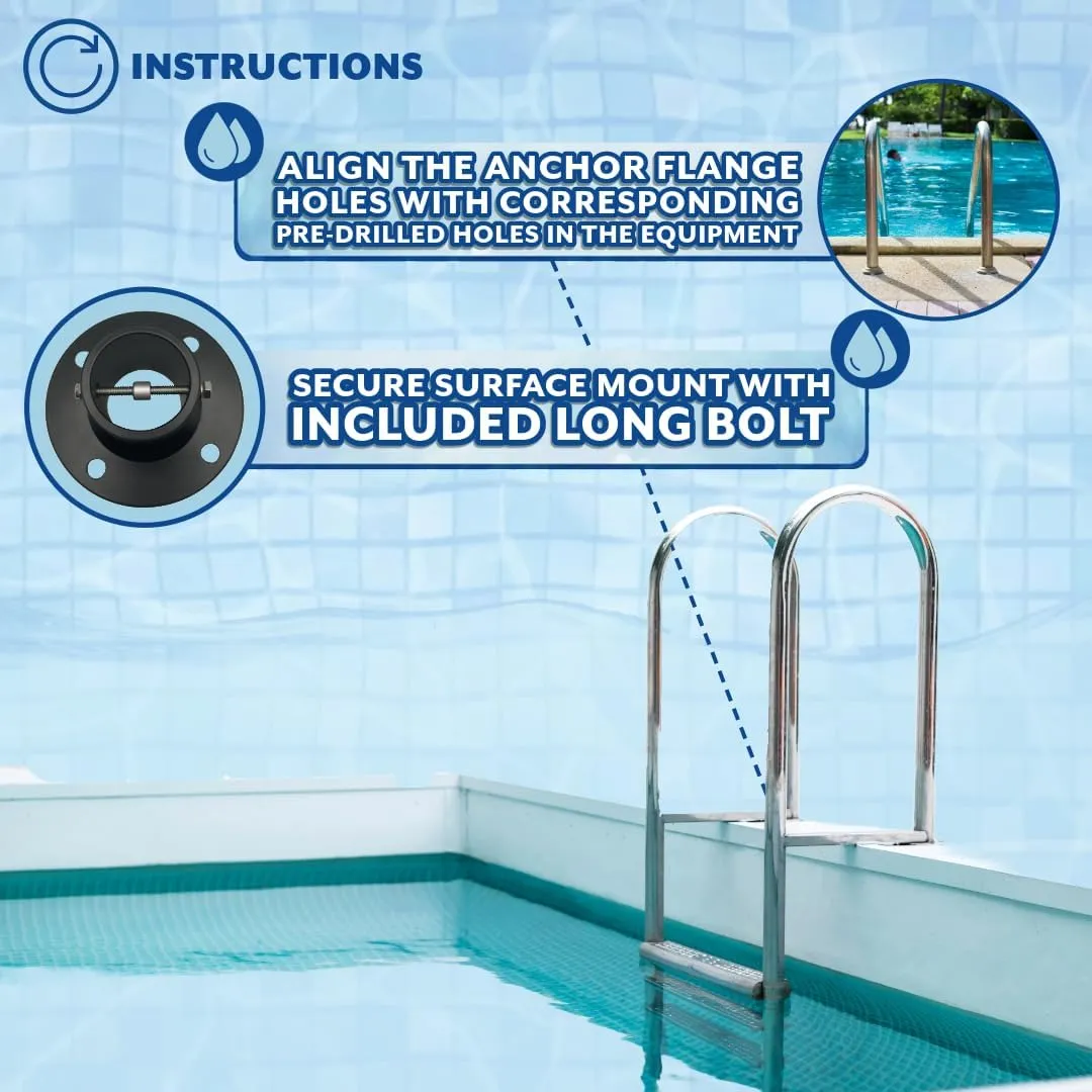 Poolzilla 2-Pack Deck Anchor Flange in Matte Black, Diameter of 1 7/8", Made of High Grade Cast Aluminum