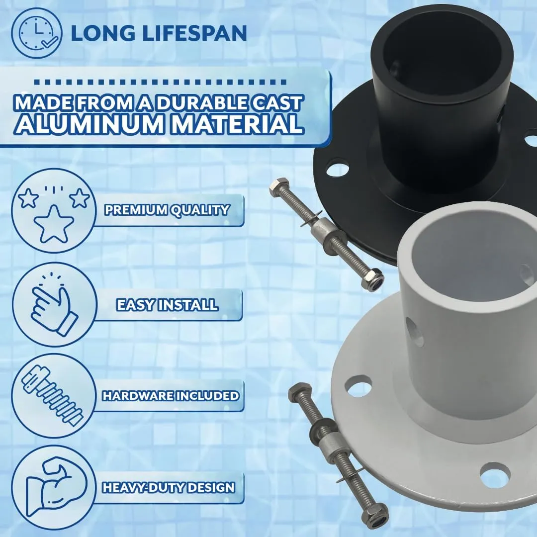 Poolzilla 2-Pack Deck Anchor Flange in Matte Black, Diameter of 1 7/8", Made of High Grade Cast Aluminum