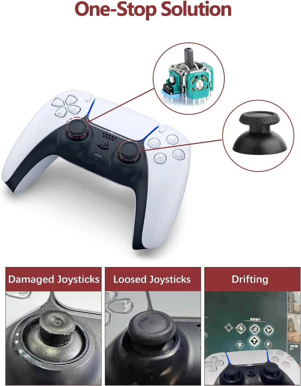 Ps5 Joystick Replacement for Sony Playstation 5 Ps5 Controller Repair Kit for Ps5 Analog Stick Replacement 3D Sensor Module Joystick for Dualsense Ps5 Controllerjoystick Replacement Accessory (4 Pack)
