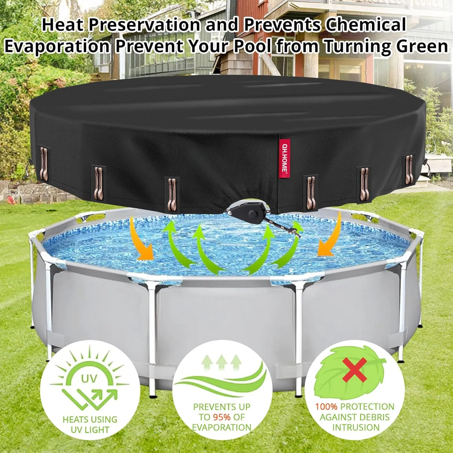 QH.HOME 16 Ft Round Pool Cover with Fast Tightening Patented Ratchet, Solar Pool Covers for Above Ground Pools, One-Piece Tear Resistant Swimming Pool Cover Protector with Upgraded Ultimate Windproof