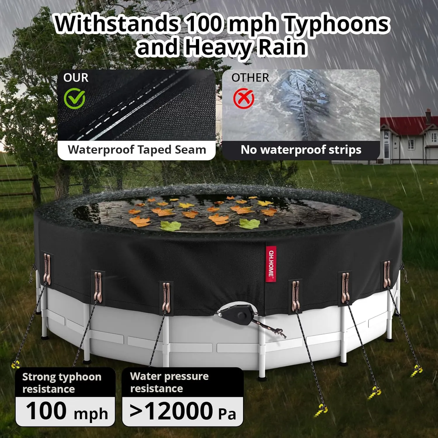 QH.HOME 16 Ft Round Pool Cover with Fast Tightening Patented Ratchet, Solar Pool Covers for Above Ground Pools, One-Piece Tear Resistant Swimming Pool Cover Protector with Upgraded Ultimate Windproof