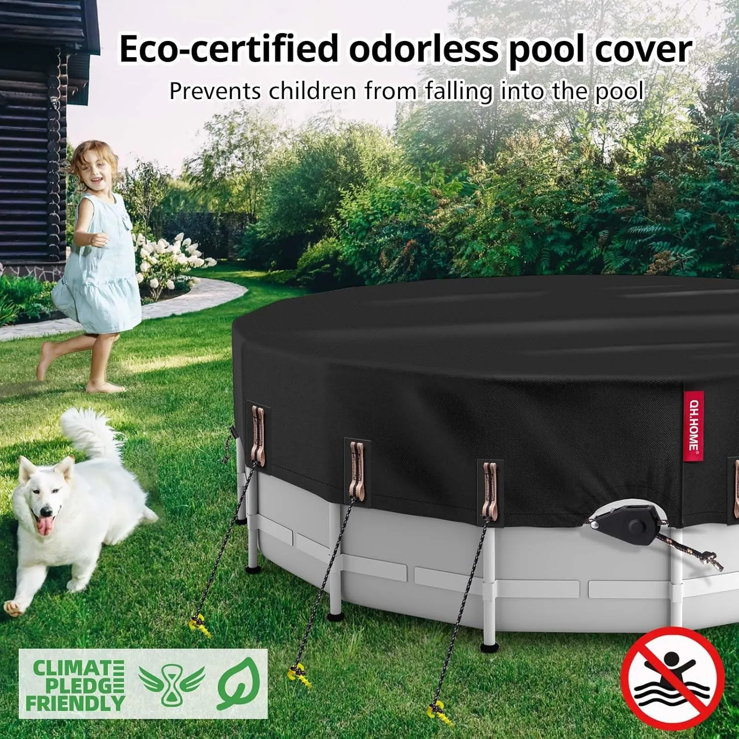 QH.HOME 16 Ft Round Pool Cover with Fast Tightening Patented Ratchet, Solar Pool Covers for Above Ground Pools, One-Piece Tear Resistant Swimming Pool Cover Protector with Upgraded Ultimate Windproof