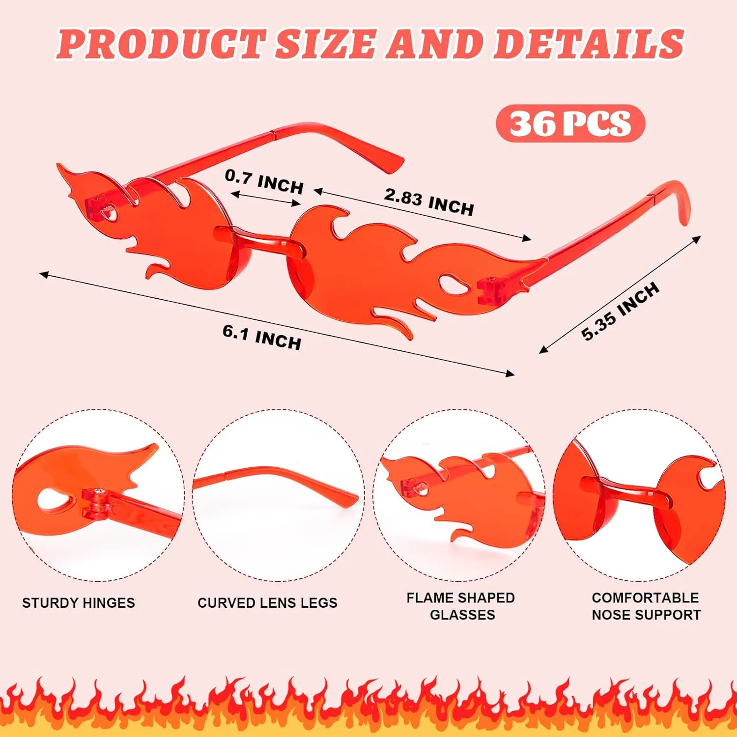 Red Fire Flame Sunglasses Flame Glasses Women Fire Sunglasses Party Decor for Summer Shower Wedding Halloween Cosplay