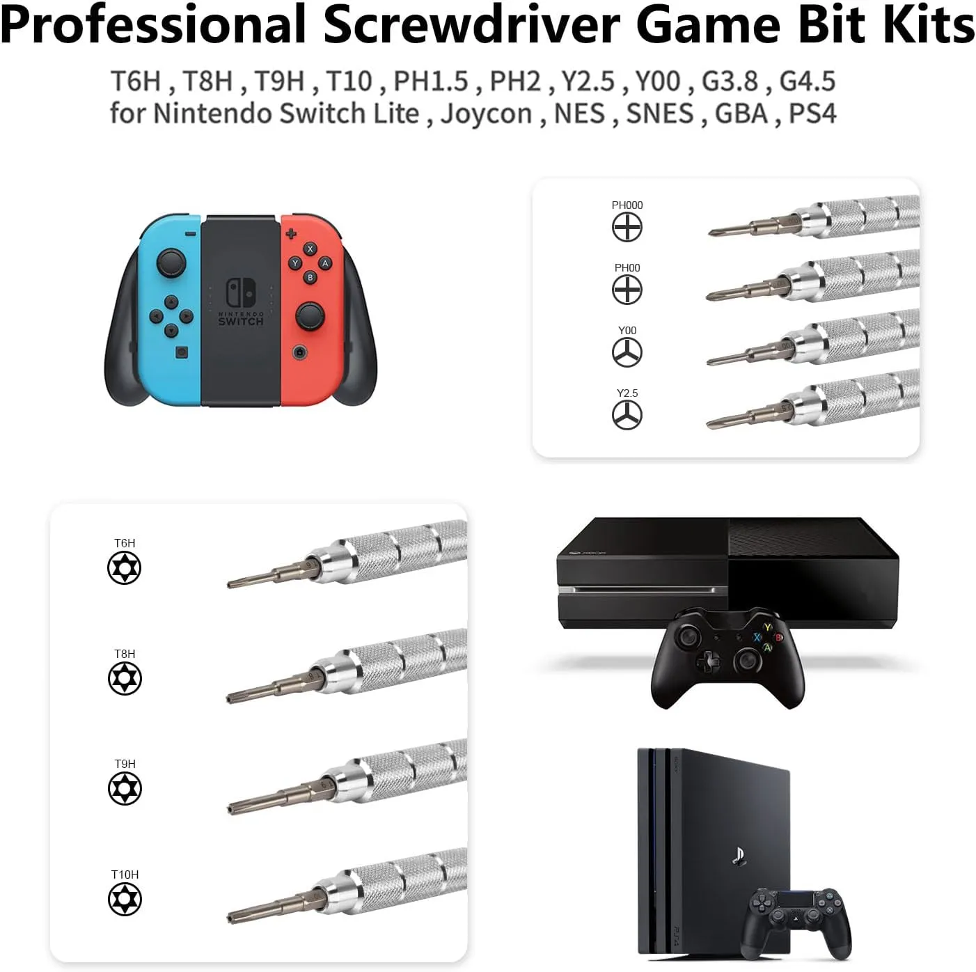 Repair Tool Kit for Nintendo Xbox PS5 PS4, 23 in 1 Triwing Screwdriver Set with T6 T8 T9 T10 Torx 3.8 4.5 Gamebit for Switch Joycon Gamecube Controller NES SNES N64 3DS