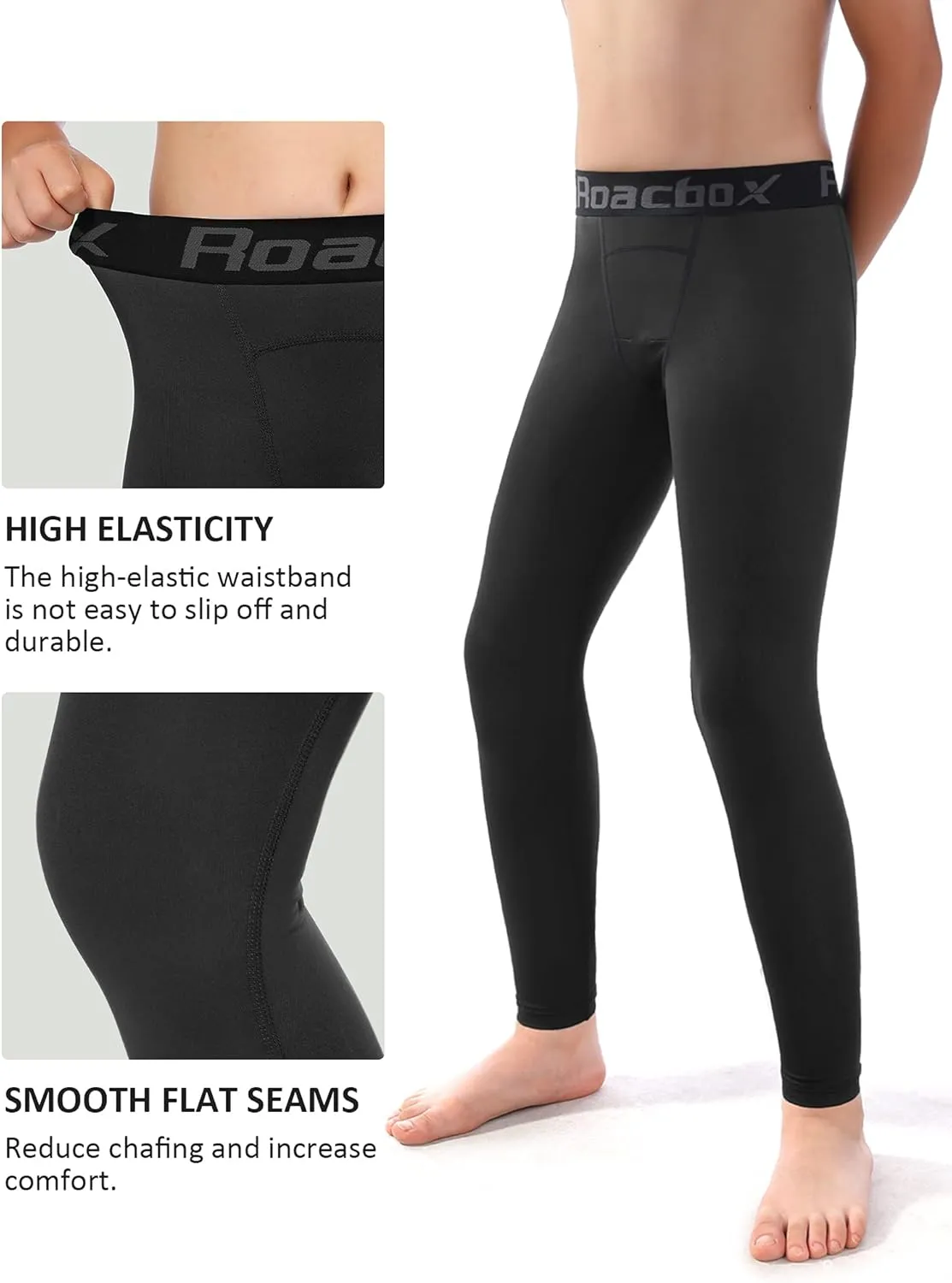 Roadbox Boys Compression Pants Youth Quick Dry Spandex Tights Leggings for Running Football Basketball