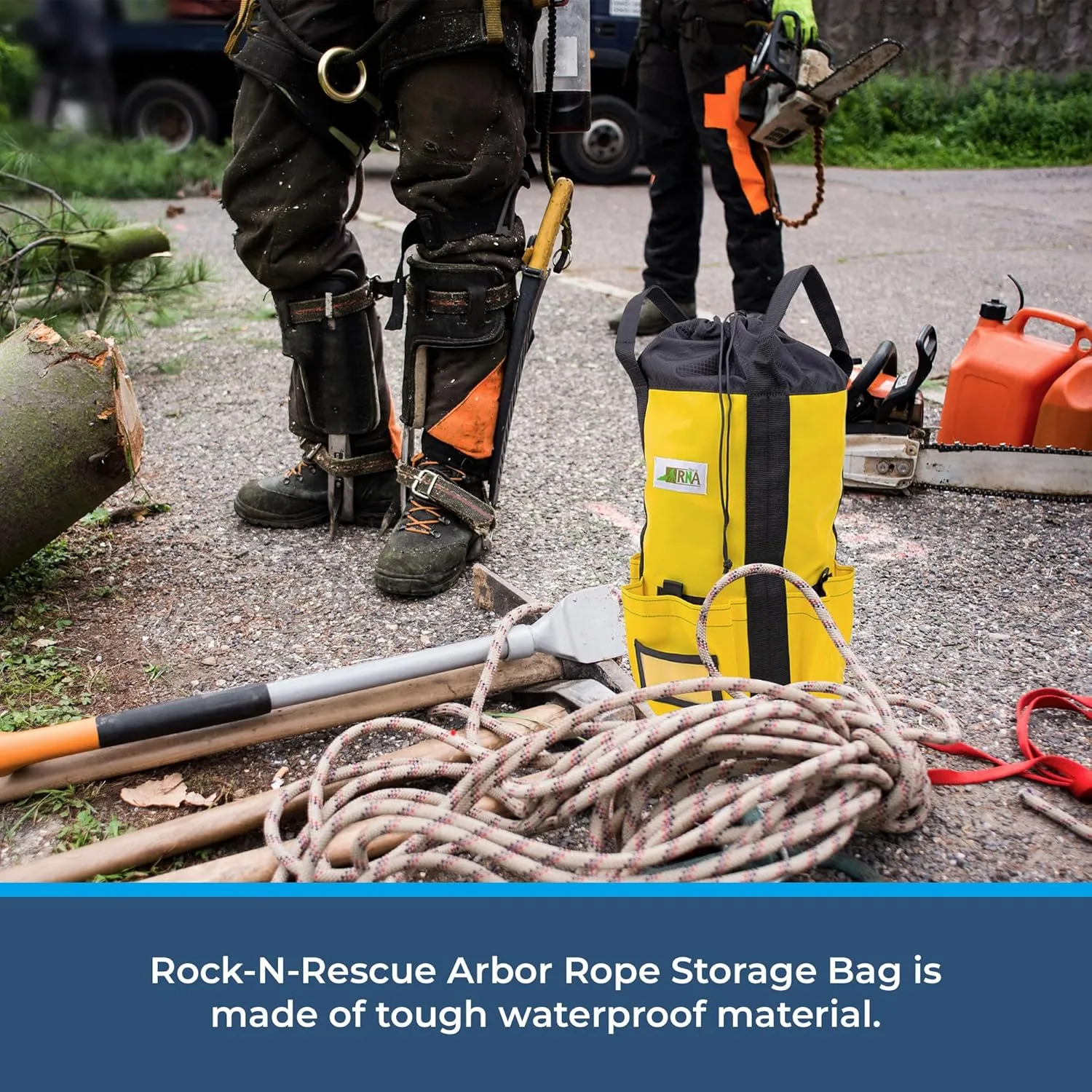Rock-N-Rescue Arbor Rope Storage Bag - Rock and Tree Climbing Equipment, Arborist Gear, Bucket Style Backpack, Waterproof Nylon Material, Neon Green, 150'
