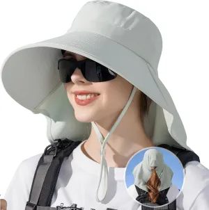 Ruqizhi Sun Hats for Women with Neck Flap Ponytail Hole Women Sun Hats Rollable UV Protection Fishing Hats Wide Brim UPF 50 