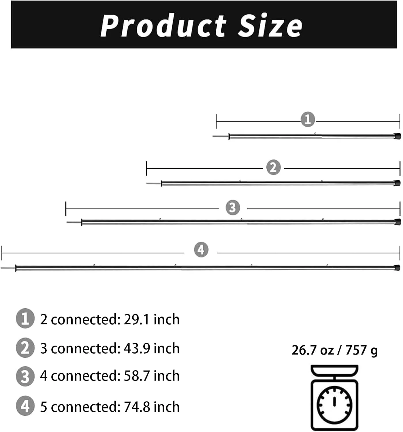SAN LIKE Tent Pole Telescopic Adjustable tarp Poles for Camping Canopy Awning Shelter Backpacking Hiking -(Adjustable Length - Steel)