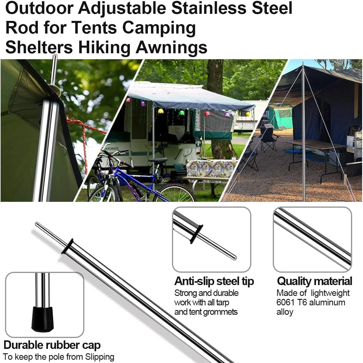 SAN LIKE Tent Pole Telescopic Adjustable tarp Poles for Camping Canopy Awning Shelter Backpacking Hiking -(Adjustable Length - Steel)