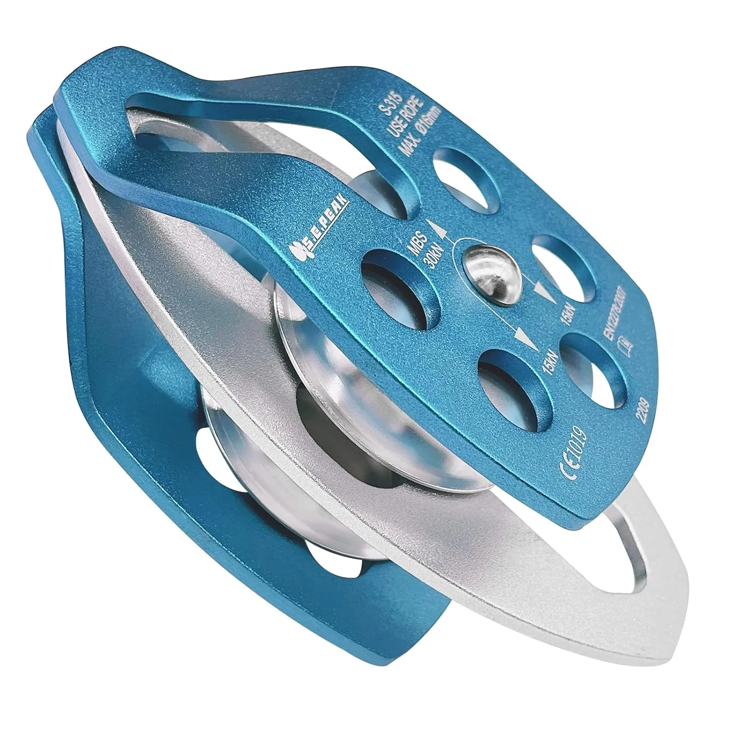 SEPEAK CE 30kN Large Rescue Climbing Pulley Double Sheave with Swing Plate, Portable Outdoor Safety Pulley for Backyard Zipline,Climbing&Rock Lifting,Fits Rope up to 16 mm/Holds Up to 6750lbs,Blue