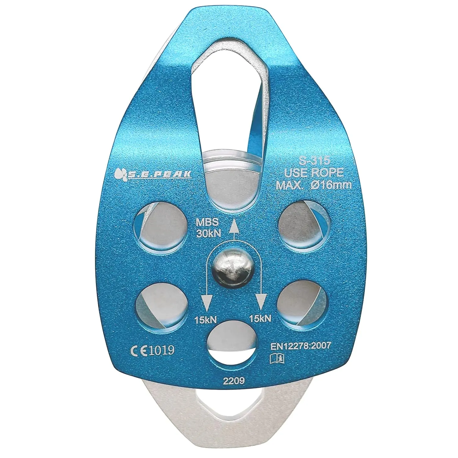 SEPEAK CE 30kN Large Rescue Climbing Pulley Double Sheave with Swing Plate, Portable Outdoor Safety Pulley for Backyard Zipline,Climbing&Rock Lifting,Fits Rope up to 16 mm/Holds Up to 6750lbs,Blue