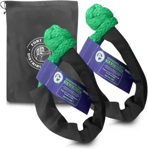 Soft Shackle 2 Pack -  x 22 Off-Road Recovery Kit with Tow Straps & Tow Hooks - Heavy Duty Synthetic Rope for Outdoor Enthusiasts - US Vet Owned, Green, with Bag