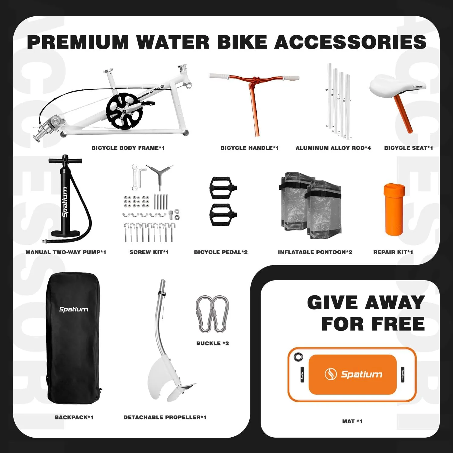 Spatium SUP Water Bike - Inflatable Pedal Boat for One Person - Fishing Kayak & Paddle Board - The Fun of Water & Fishing   Mat