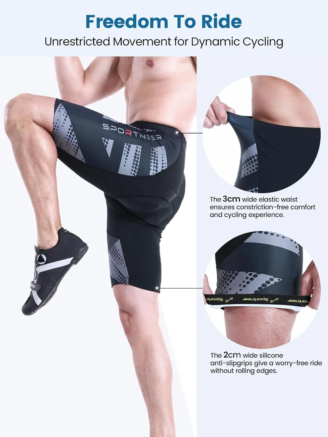 Sportneer Padded Bike Shorts for Men - 4D Padding Mens Bicycle Cycling Biking Clothing Shorts, Breathable and Absorbent