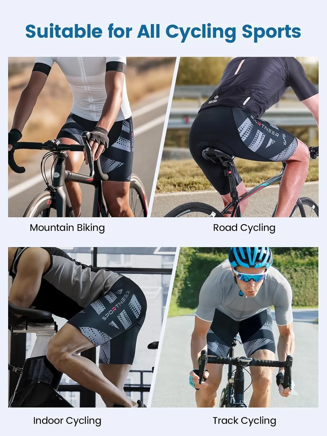 Sportneer Padded Bike Shorts for Men - 4D Padding Mens Bicycle Cycling Biking Clothing Shorts, Breathable and Absorbent