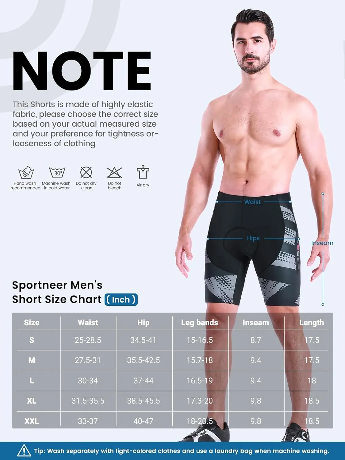 Sportneer Padded Bike Shorts for Men - 4D Padding Mens Bicycle Cycling Biking Clothing Shorts, Breathable and Absorbent