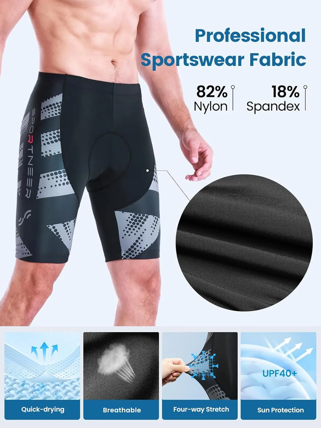 Sportneer Padded Bike Shorts for Men - 4D Padding Mens Bicycle Cycling Biking Clothing Shorts, Breathable and Absorbent