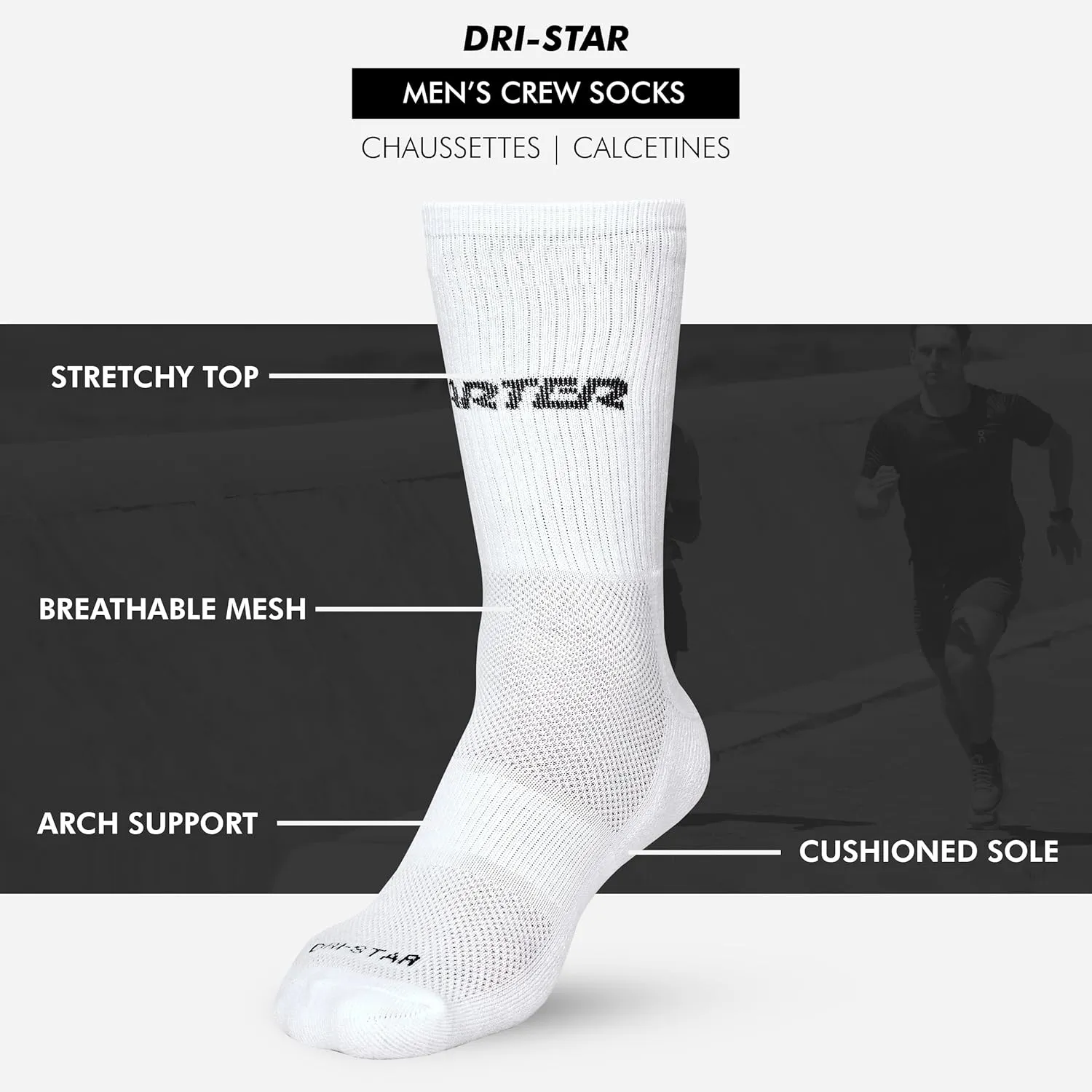 STARTER Mens Socks Size 6-12 Athletic DRI-FIT Mid Crew Socks for Men
