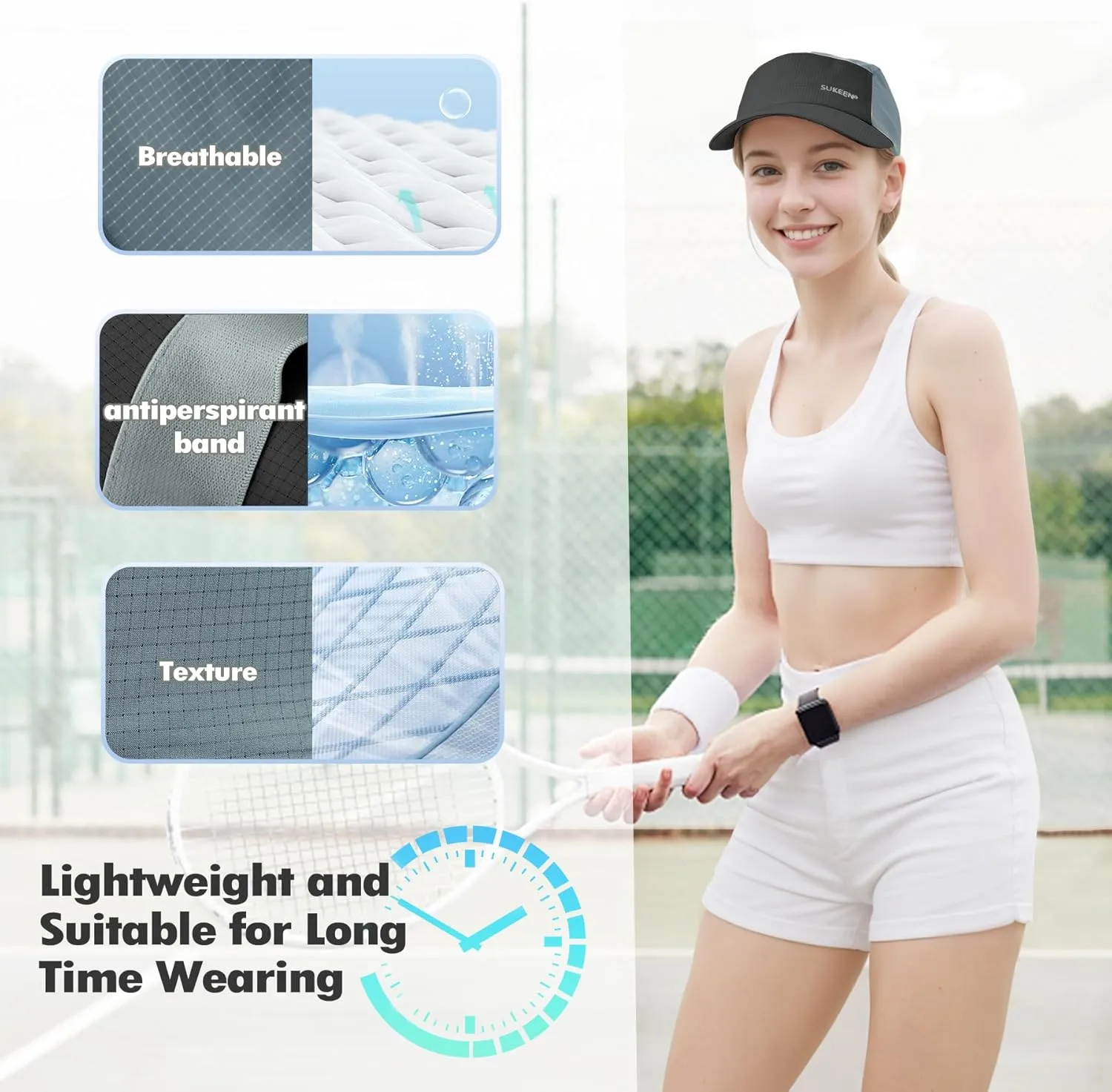 Sukeen Lightweight Sun Hat for Women Men,Quick Drying Baseball Cap UPF50  Running Hats Foldable Sport Cap for Outdoor Daily
