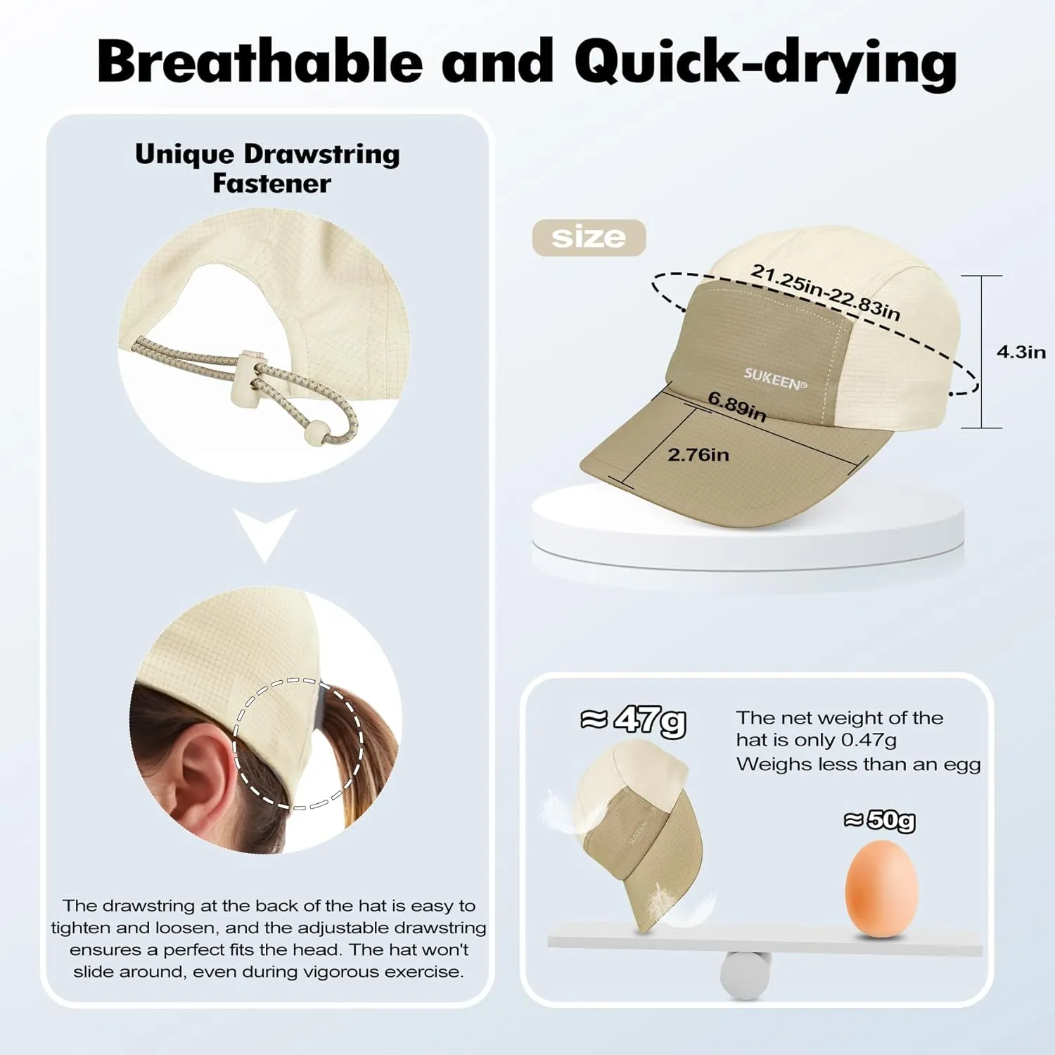 Sukeen Lightweight Sun Hat for Women Men,Quick Drying Baseball Cap UPF50  Running Hats Foldable Sport Cap for Outdoor Daily