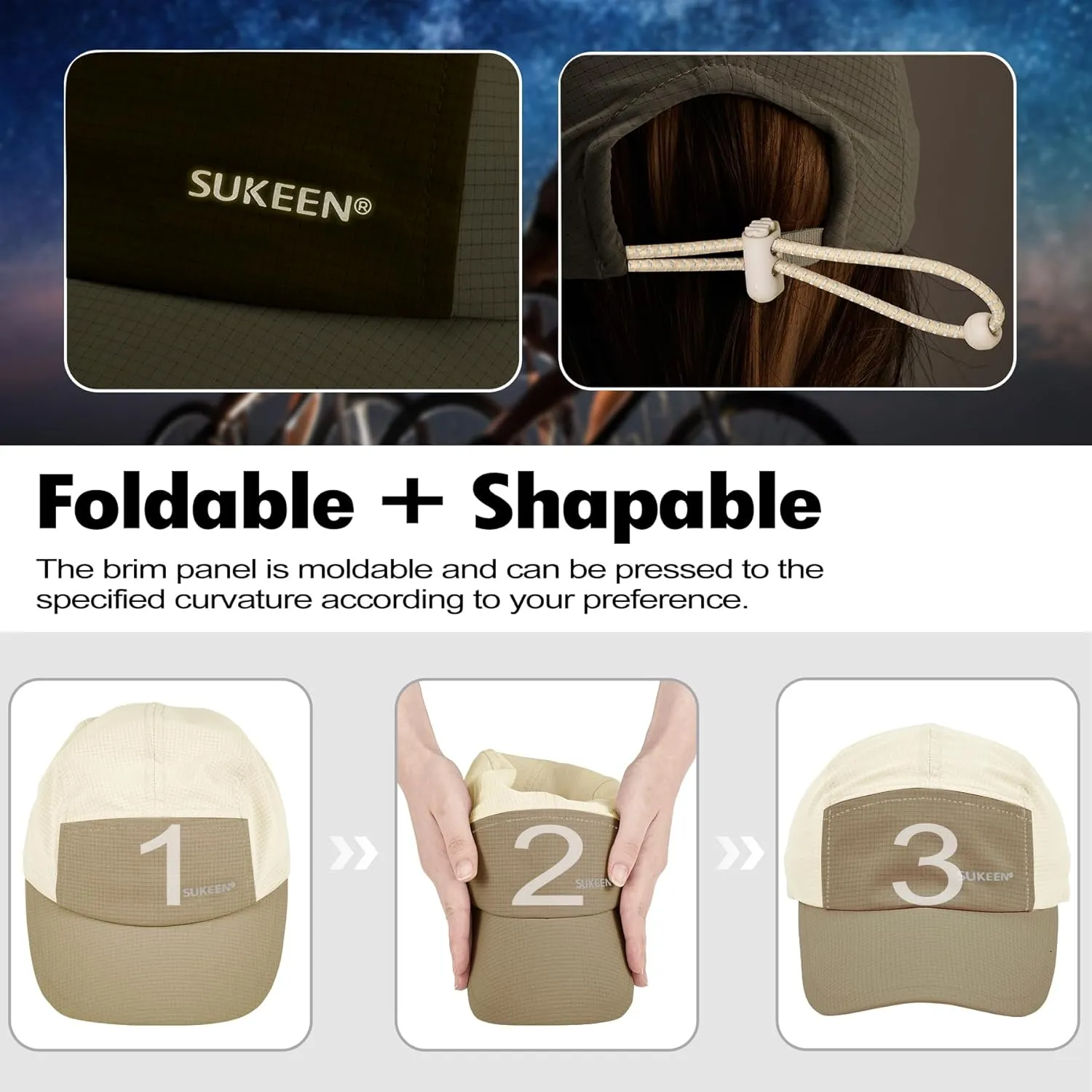 Sukeen Lightweight Sun Hat for Women Men,Quick Drying Baseball Cap UPF50  Running Hats Foldable Sport Cap for Outdoor Daily