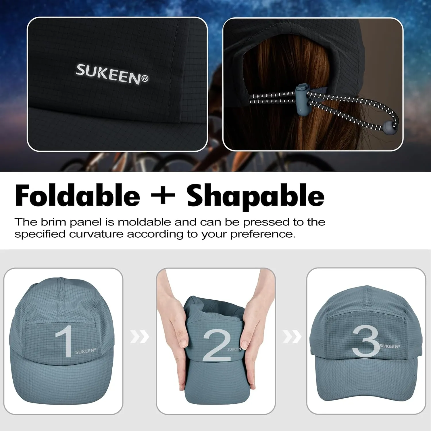 Sukeen Lightweight Sun Hat for Women Men,Quick Drying Baseball Cap UPF50  Running Hats Foldable Sport Cap for Outdoor Daily