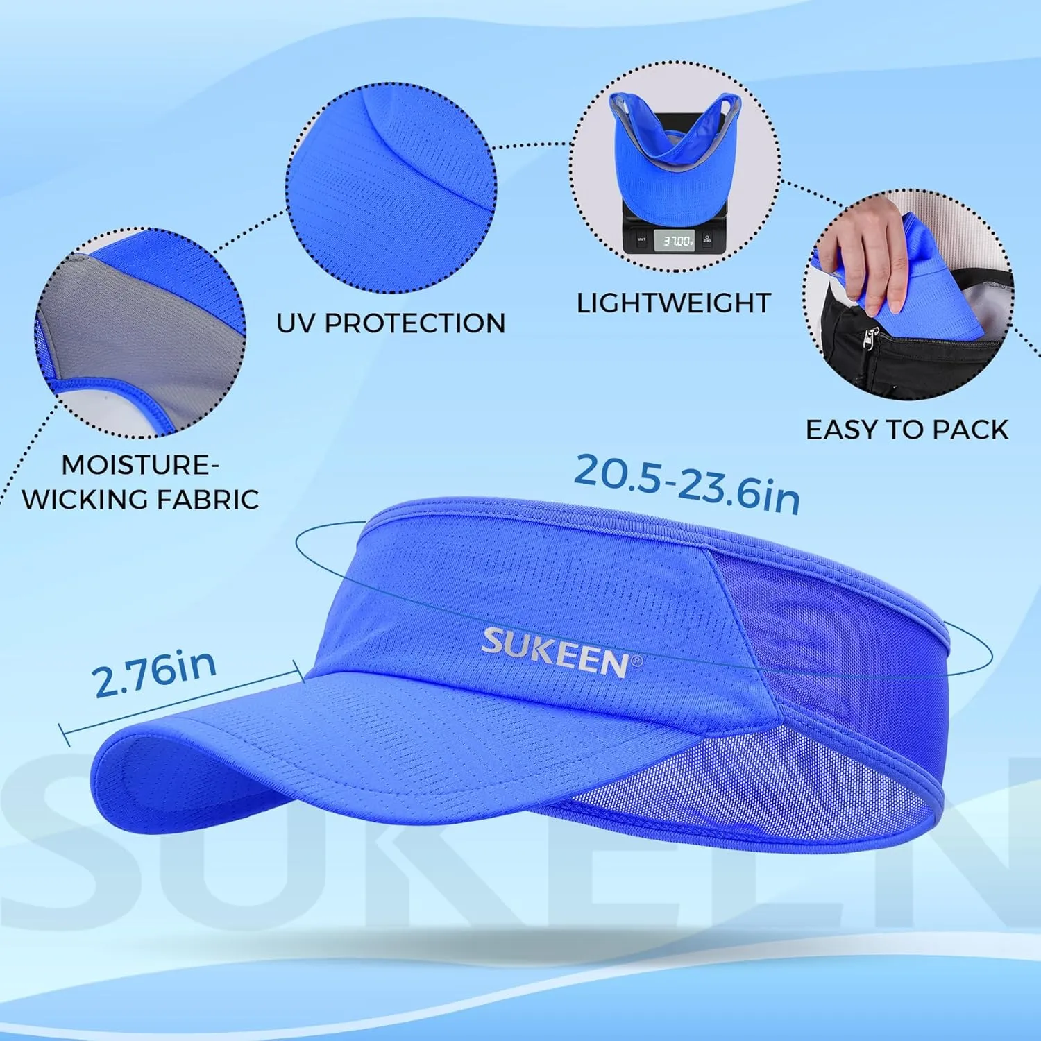 Sukeen Sports Sun Visor Men Women Lightweight Packable Cooling Stretchy Visor Hat for Running, Tennis, Golf
