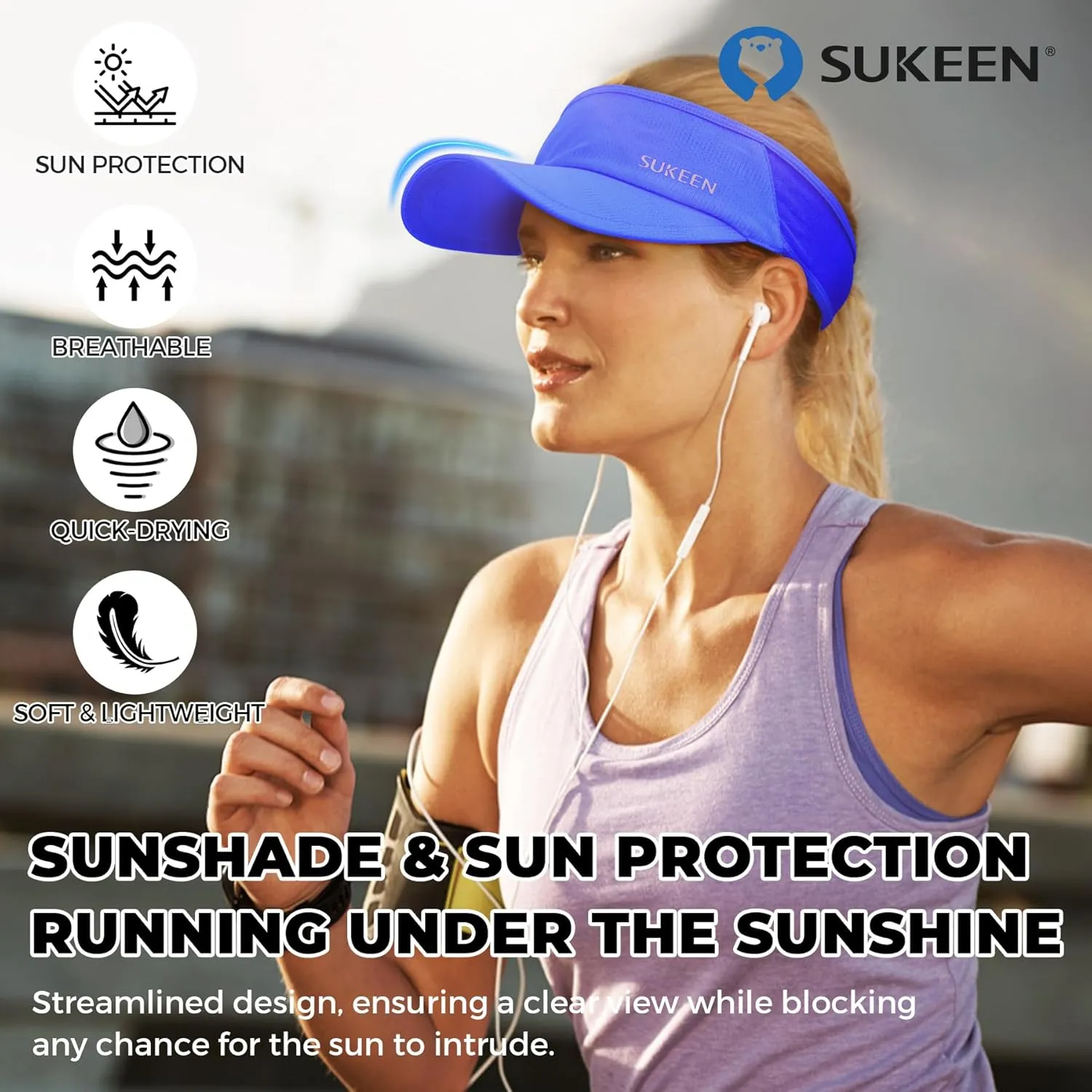 Sukeen Sports Sun Visor Men Women Lightweight Packable Cooling Stretchy Visor Hat for Running, Tennis, Golf