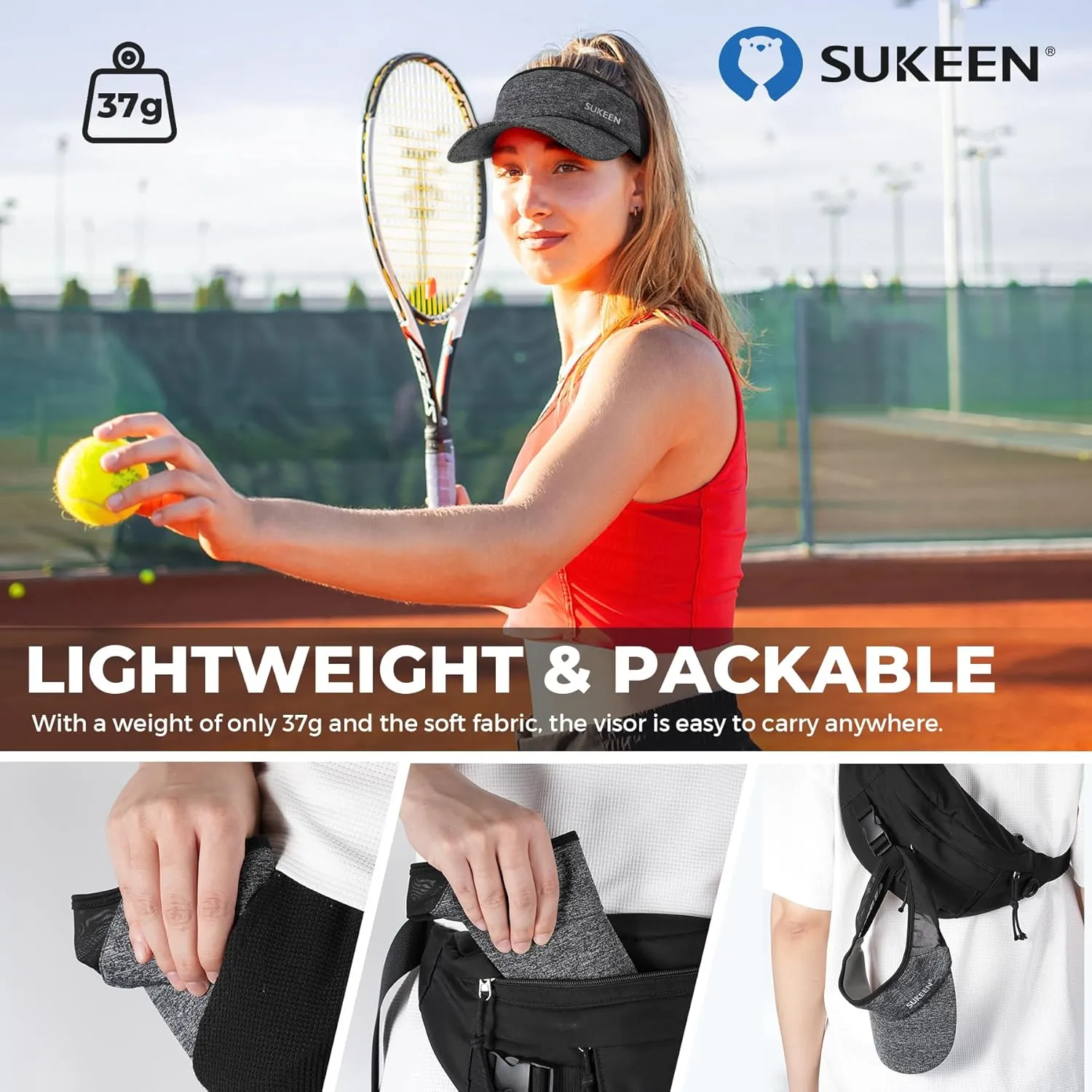 Sukeen Sports Sun Visor Men Women Lightweight Packable Cooling Stretchy Visor Hat for Running, Tennis, Golf