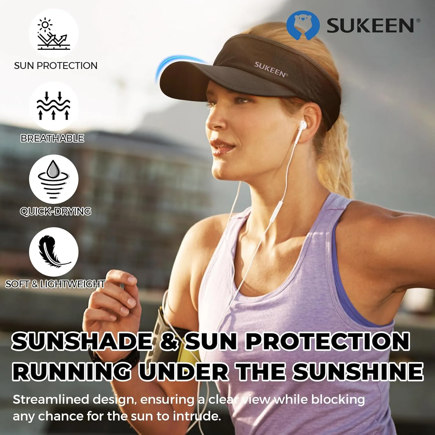 Sukeen Sports Sun Visor Men Women Lightweight Packable Cooling Stretchy Visor Hat for Running, Tennis, Golf